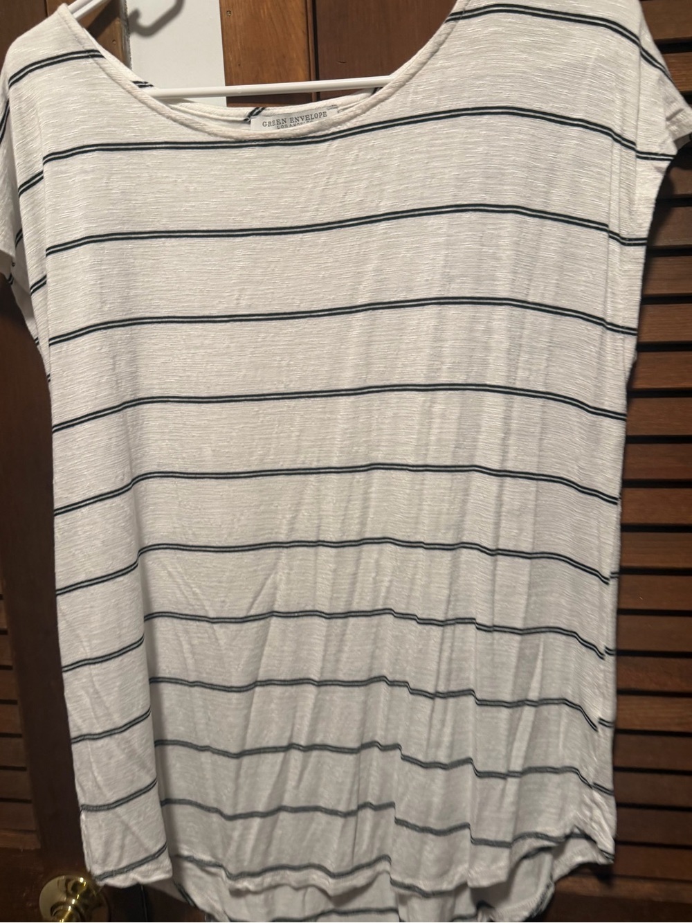 Green Envelope White Tee with Black Stripes